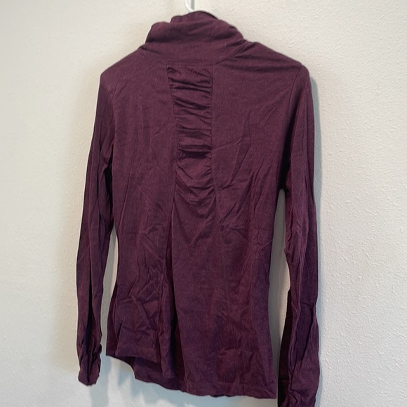 PrAna Mock Neck Long Sleeve Shirt maroon Heather with racerback rouching size M - Picture 3 of 6